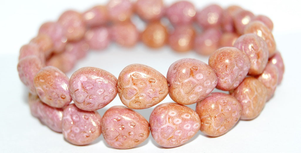 Strawberry Pressed Glass Beads, Chalk White Luster Red Full Coated (3000 14495), Glass, Czech Republic