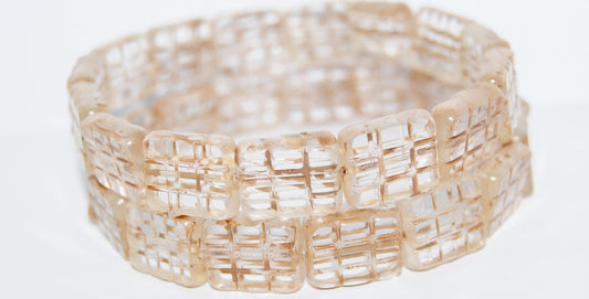 Table Cut Rectangle Beads With Grating, Lava Glass Silver Lined Crystal (Lava Glass 01), Glass, Czech Republic