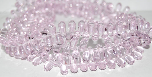 Pear Drop Pressed Glass Beads, Transparent Pink (70200), Glass, Czech Republic