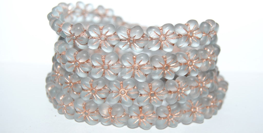 Flower Pressed Glass Beads, Transparent Blue 54200M (30010 54200M), Glass, Czech Republic