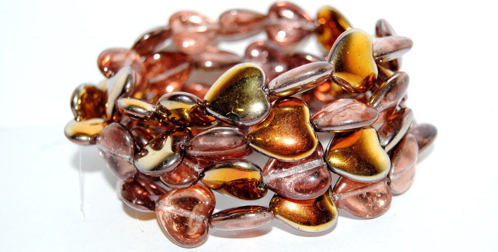 Heart Pressed Glass Beads, Transparent Pink 27101 (70110 27101), Glass, Czech Republic