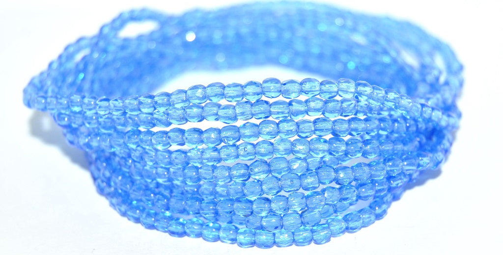 Fire Polished Faceted Glass Beads Round, Transparent Blue (30040), Glass, Czech Republic