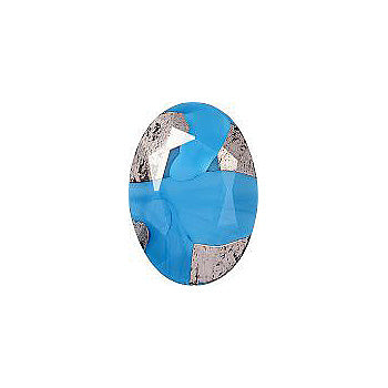 Oval Faceted Pointed Back (Doublets) Crystal Glass Stone, Aqua Blue 11 With Silver (630425), Czech Republic