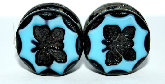 Table Cut Round Beads With Butterfly, 67993 Travertin (67993 86800), Glass, Czech Republic