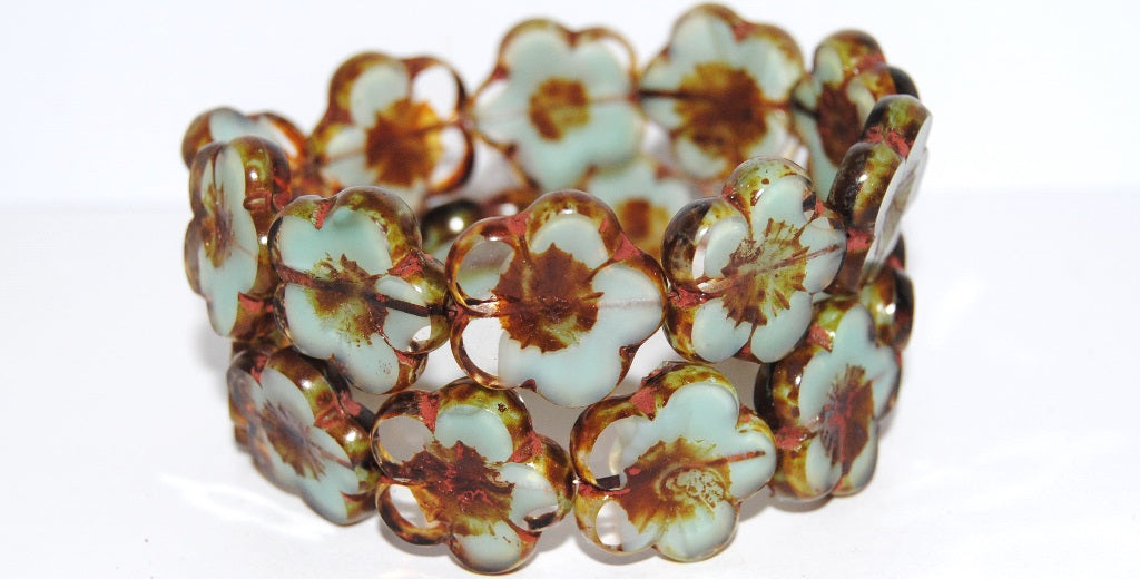 Table Cut Flower Beads Hibiscus, 21 Teal Travertin (21 56218 86800), Glass, Czech Republic