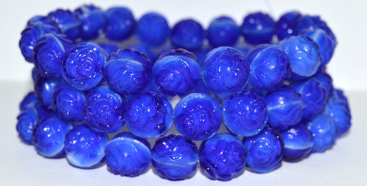 Round Rose Pressed Glass Beads, 37005 (37005), Glass, Czech Republic