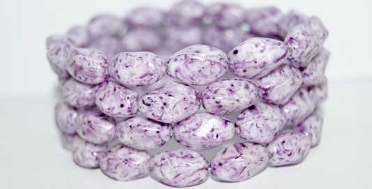 Twisted Oval Pressed Glass Beads, Chalk White Lava Glass Purple (3000 Lava Glass Purple), Glass, Czech Republic