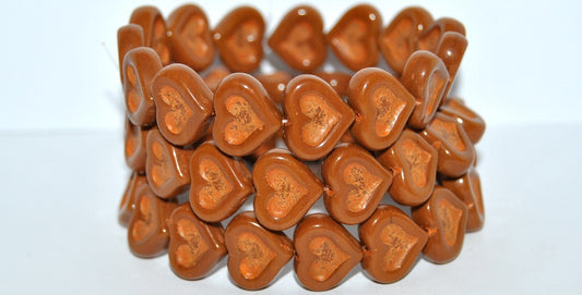 Heart With Heart Pressed Glass Beads, Opaque Brown 46489 (13600 46489), Glass, Czech Republic
