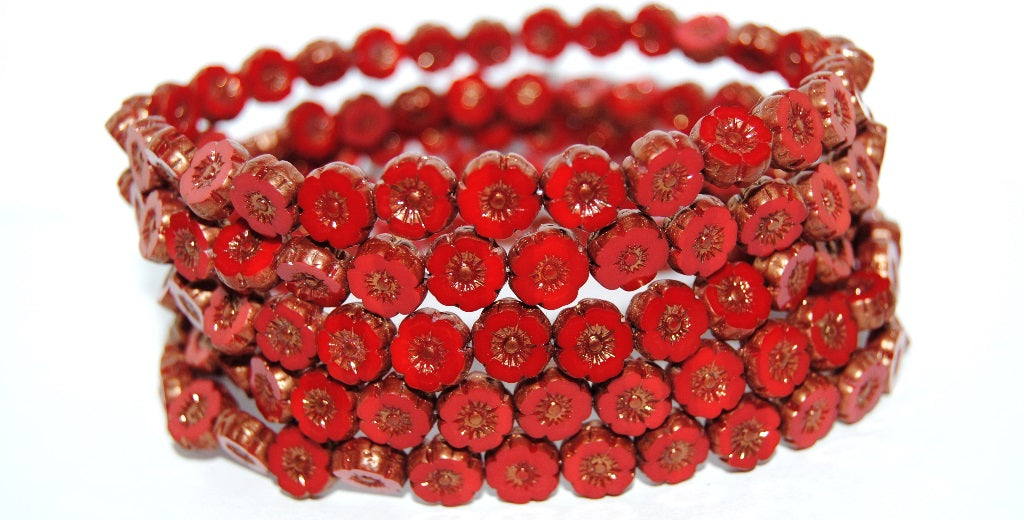 Table Cut Round Beads Hawaii Flowers, 9319200 Bronze Matte (9319200 14415M), Glass, Czech Republic