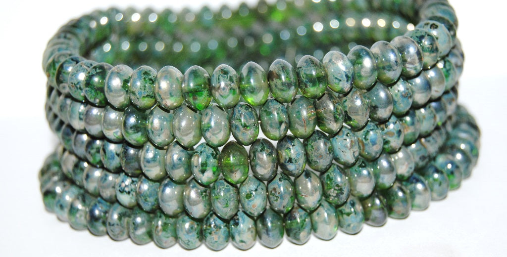 Rondelle Pressed Glass Beads, Transparent Green 43400 (50130 43400), Glass, Czech Republic