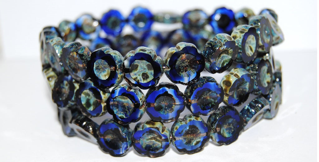 Table Cut Round Beads Hawaii Flowers, (3001006 66800), Glass, Czech Republic