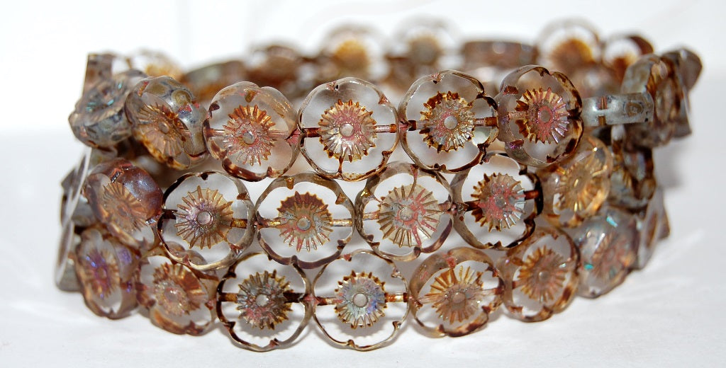 Table Cut Round Beads Hawaii Flowers, Crystal 43400 (30 43400), Glass, Czech Republic