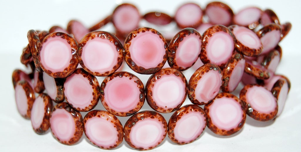 Table Cut Round Beads Sun, Opaque Pink Travertin (73020 86800), Glass, Czech Republic