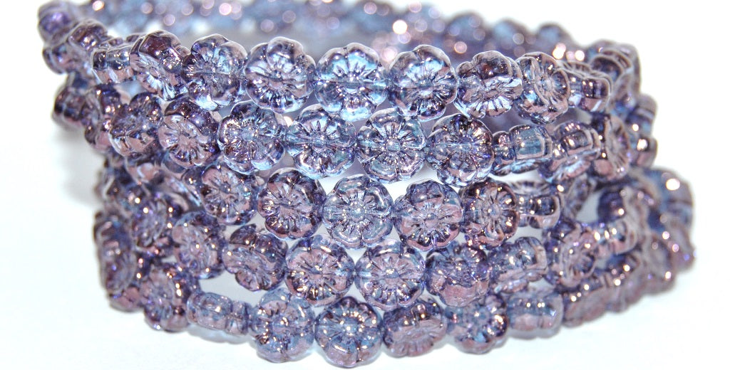Hawaii Flower Pressed Glass Beads, Crystal Purple (30 15726), Glass, Czech Republic