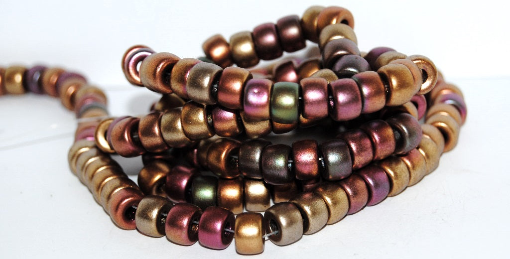 Round Pony Bagel Pressed Glass Beads With Big Hole, Mix Of Metallic Colours Dyed (1640), Glass, Czech Republic