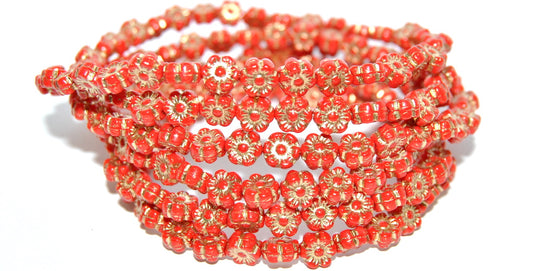 Hawaii Flower Pressed Glass Beads, Red 54202 (93190 54202), Glass, Czech Republic