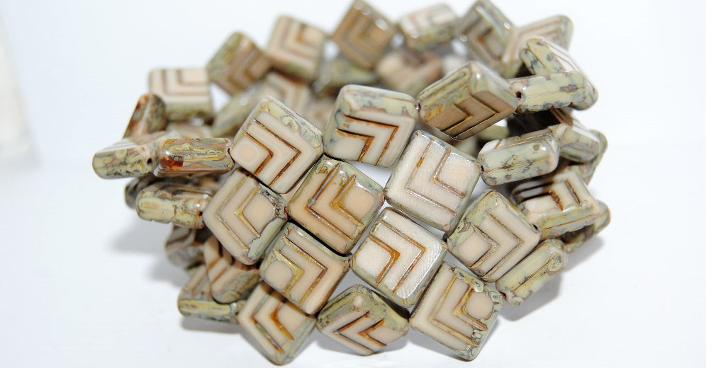 Table Cut Rhomb Beads With Lines, 13010 Travertin (13010 86800), Glass, Czech Republic