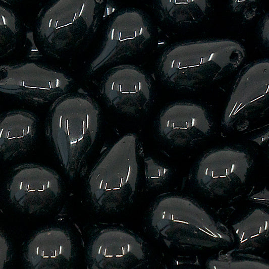 Teardrop Pear Czech Glass Beads, 6x9mm, Jet Black Opaque