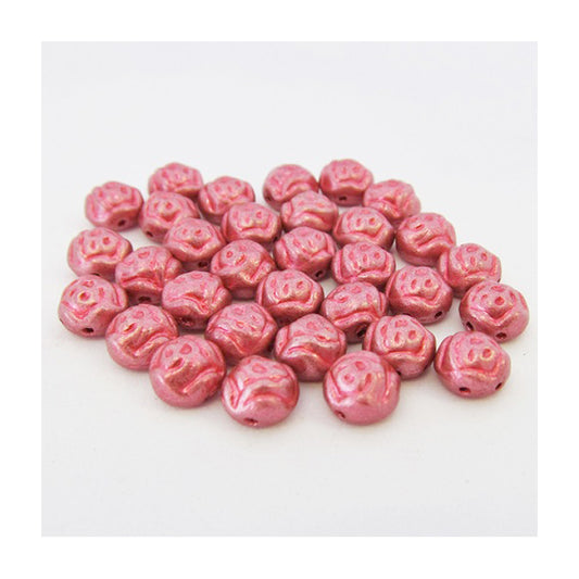 PRECIOSA Candy Rose beads 2-hole round glass cabochon with 3D rose flower Metallic Vintage Pink Glass Czech Republic