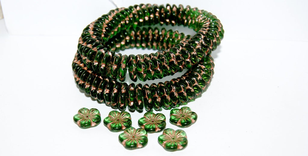 5 Petal Flower Pressed Glass Beads, Transparent Green 54200 (50130 54200), Glass, Czech Republic