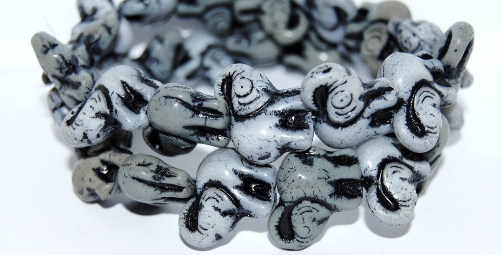 Elephant Animal Pressed Glass Beads, Gray Mixed Colors Opq 46769 (Gray Mix Opq 46769), Glass, Czech Republic