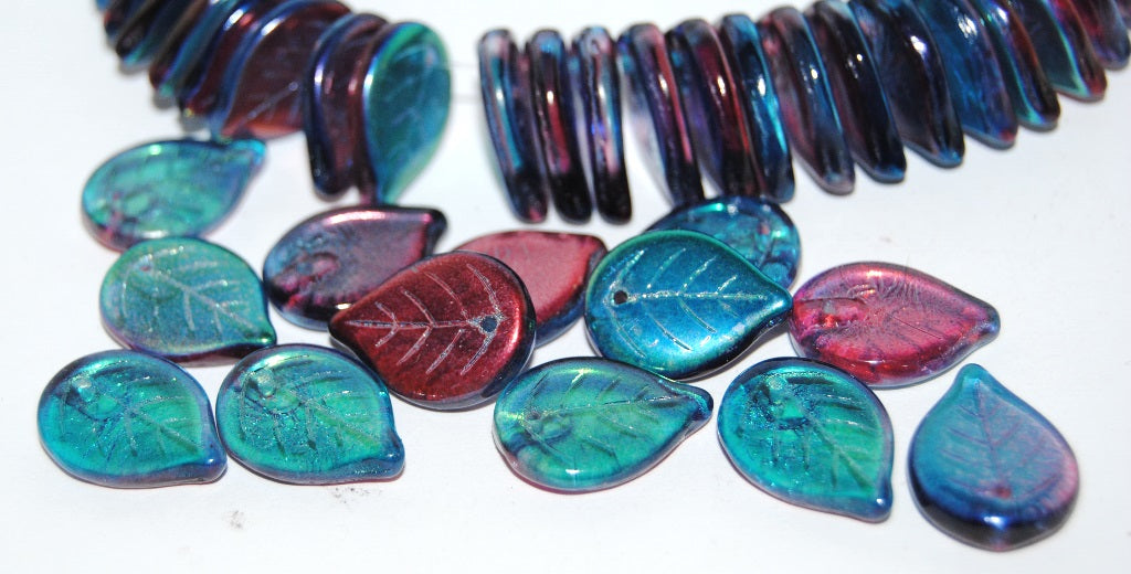 Leaf Pressed Glass Beads, 48113 (48113), Glass, Czech Republic