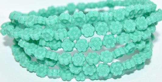 Hawaii Flower Pressed Glass Beads, Turquoise (63130), Glass, Czech Republic