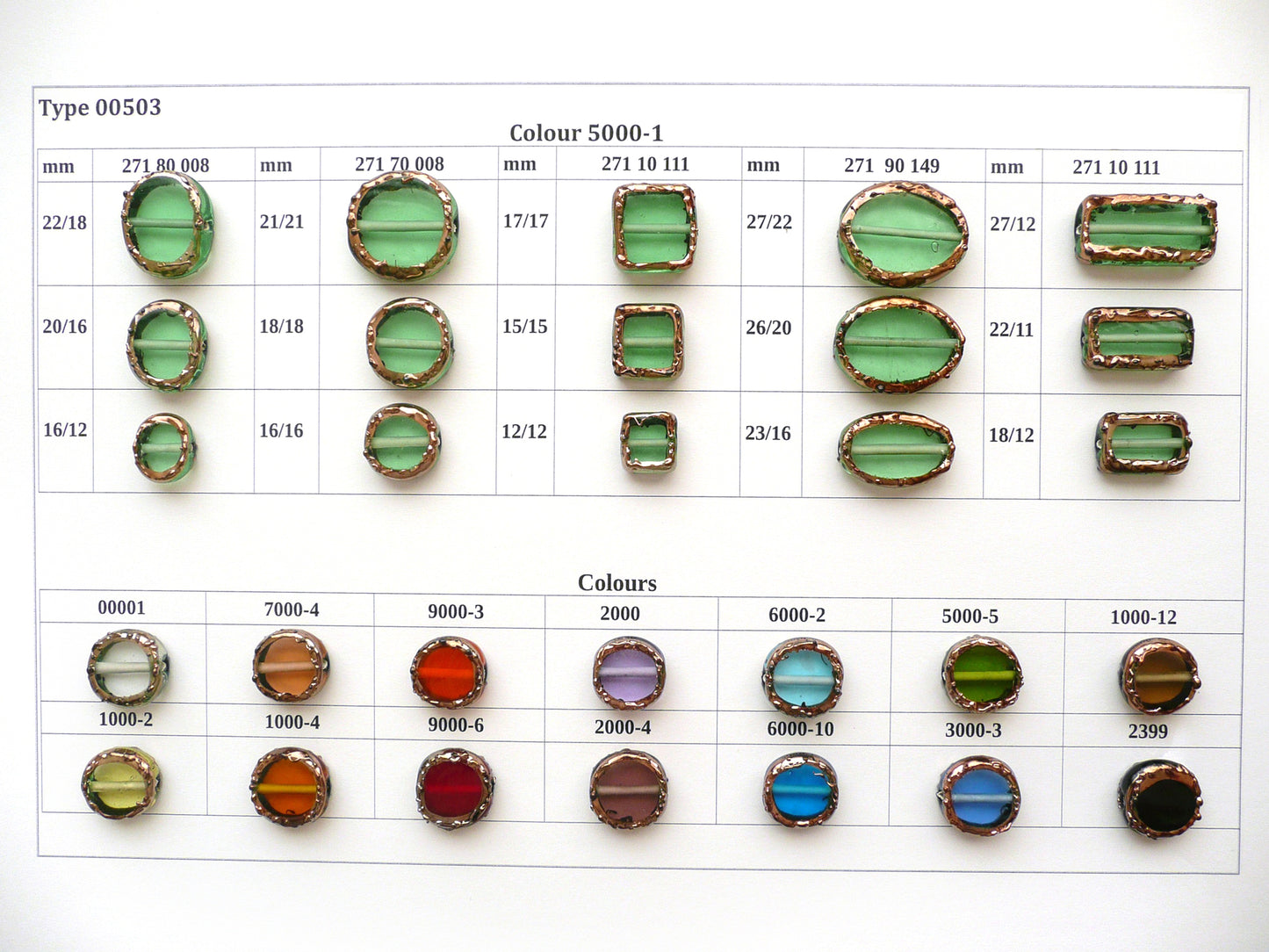30 Stück Lampwork-Perlen 503 / Flachrund (271-70-008), handgefertigt, Preciosa-Glas, Tschechische Republik