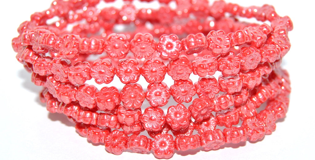 Hawaii Flower Pressed Glass Beads, Red Hematite (93190 14400), Glass, Czech Republic