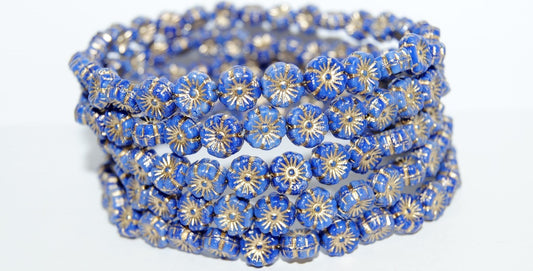 Hawaii Flower Pressed Glass Beads, Opaque Blue 54202 (33040 54202), Glass, Czech Republic