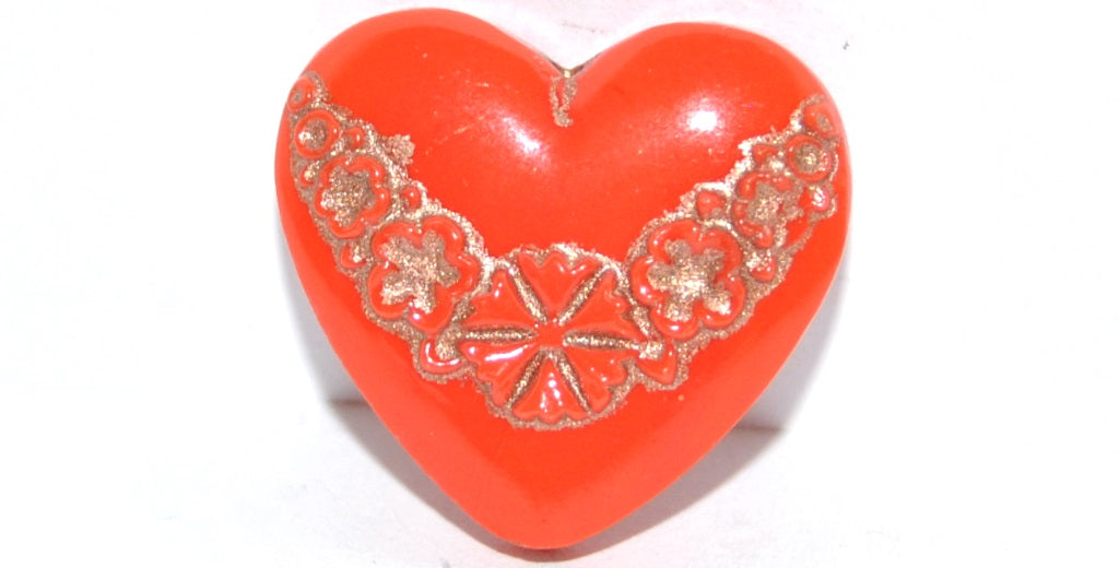 Heart With Flowers Doublet Pressed Glass Beads, (93150 54200), Glass, Czech Republic