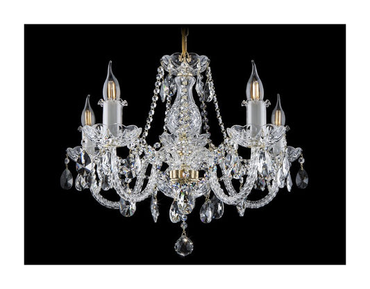 Crystal Bohemia Chandelier with 5 bulbs AMELI, Czech Republic. Gold colour Crystal Czech Republic