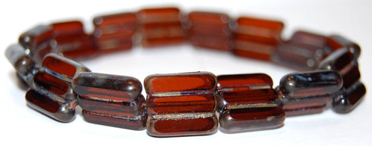 Table Cut Square Beads With 3 Lines, Transparent Brown 43400 (10100 43400), Glass, Czech Republic