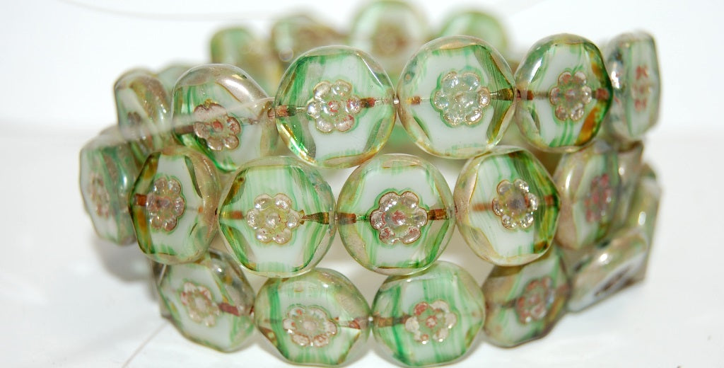 Table Cut Round Beads With Flower, (55004 43400), Glass, Czech Republic