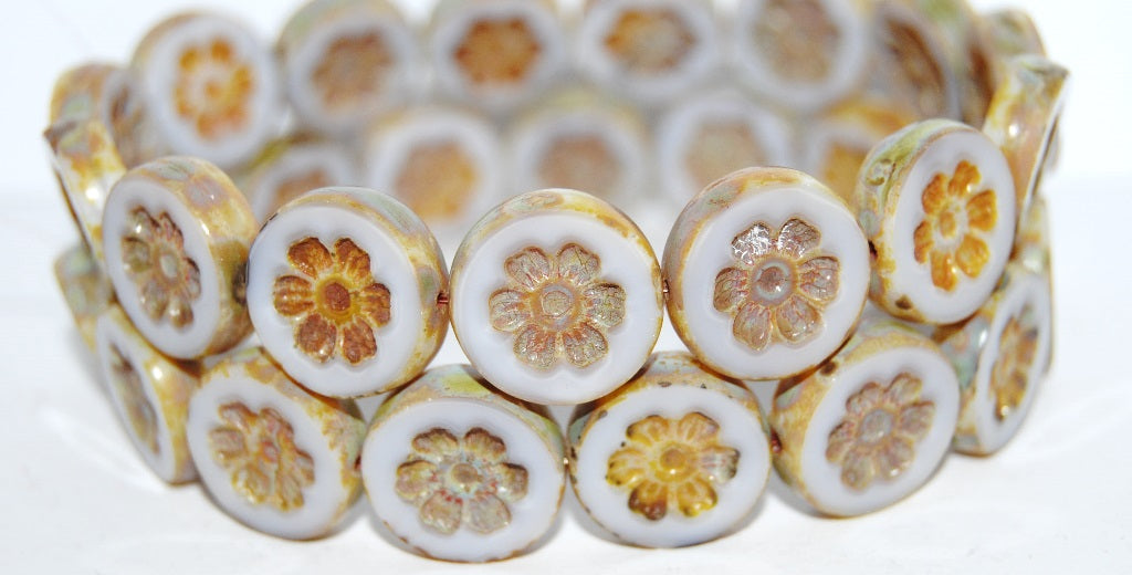 Table Cut Round Beads With Flower, (24010X 66800), Glass, Czech Republic