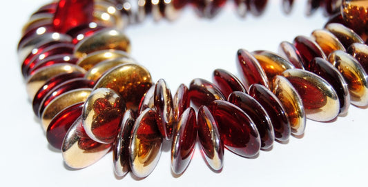 Lentil Flat Oval Pressed Glass Beads, Ruby Red 27101 (90080 27101), Glass, Czech Republic
