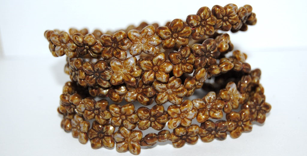 Flower Pressed Glass Beads, Opaque Amethyst Travertin (23010 86800), Glass, Czech Republic