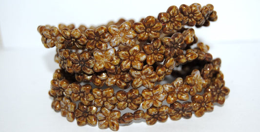 Flower Pressed Glass Beads, Opaque Amethyst Travertin (23010 86800), Glass, Czech Republic