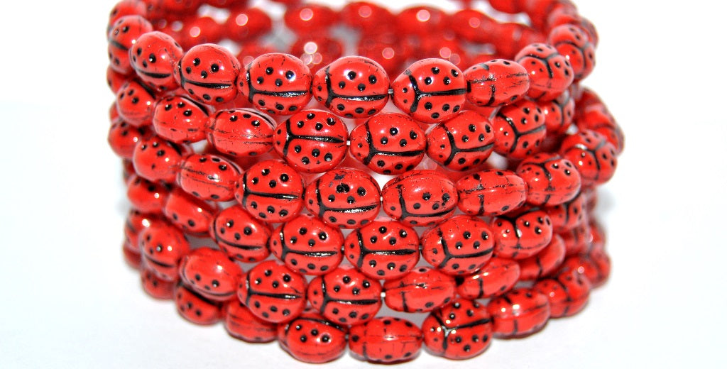 Ladybug Insect Pressed Glass Beads, Red 46769 (93190 46769), Glass, Czech Republic