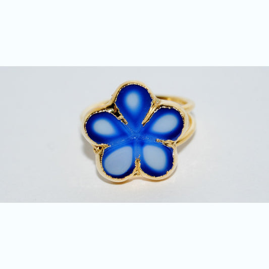 Adjustable Ring with Polished Czech Glass Bead, Flower 17 mm (G-3-E)