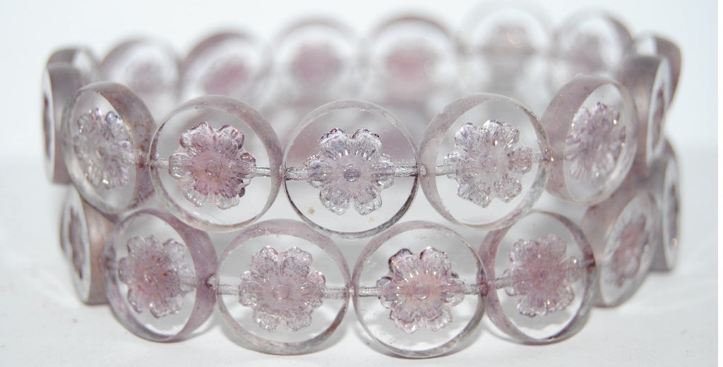 Table Cut Round Beads With Flower, Crystal 15726M (30 15726M), Glass, Czech Republic