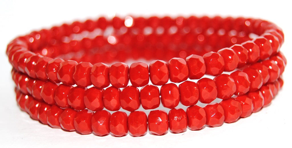Faceted Special Cut Rondelle Fire Polished Beads, Red (93190), Glass, Czech Republic