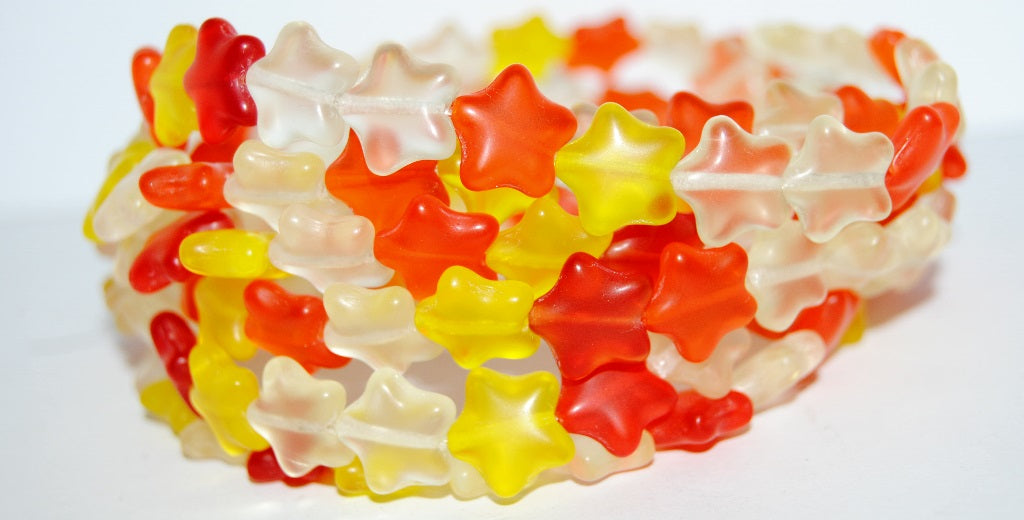 5-Point Star Pressed Glass Beads, Color Mixed Colors 2 Matte (Color Mix 2 M), Glass, Czech Republic