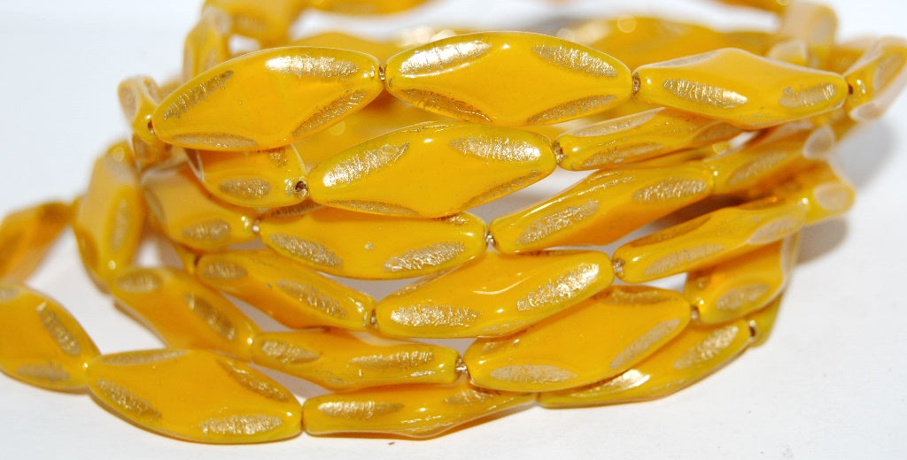 Faceted Oval With Star Pressed Glass Beads, Opal Yellow 54202 (81210 54202), Glass, Czech Republic