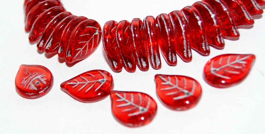 Leaf Pressed Glass Beads, Transparent Red 54201 (90060 54201), Glass, Czech Republic
