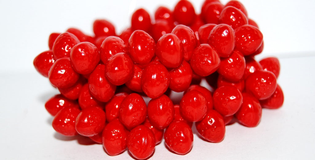 Strawberry Friut Pressed Glass Beads, Red (93190), Glass, Czech Republic