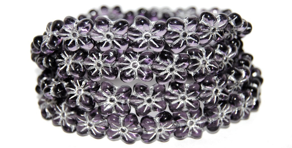 Flower Pressed Glass Beads, Transparent Light Amethyst 54201 (20310 54201), Glass, Czech Republic