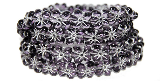 Flower Pressed Glass Beads, Transparent Light Amethyst 54201 (20310 54201), Glass, Czech Republic
