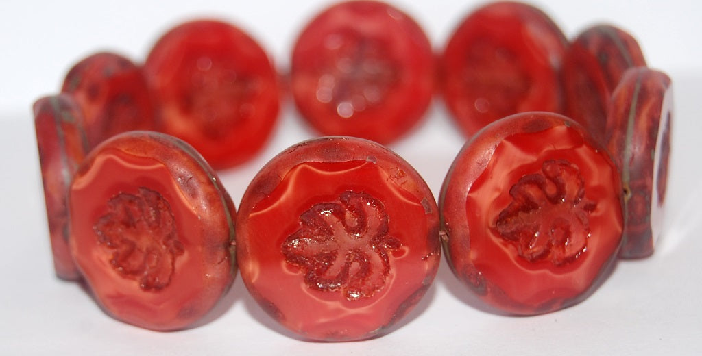 Table Cut Round Beads With Leaf, 96020 Travertin (96020 86800), Glass, Czech Republic