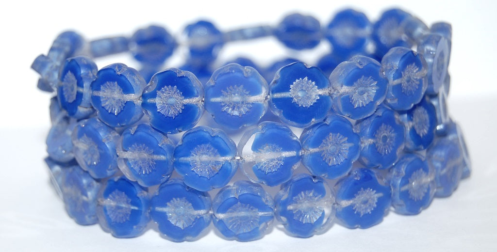 Table Cut Round Beads Hawaii Flowers, 36028 Luster Cream (36028 14401), Glass, Czech Republic